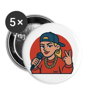 Rap-Diva mit Mikrofon - Buttons groß 56 mm (5er Pack) - Weiß - Vorne