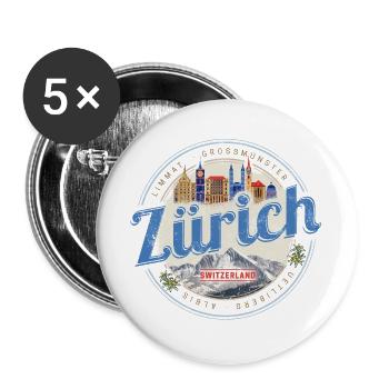 Zurich Switzerland with Skyline Alps Vintage Souvenir - Buttons large 2.2''/56 mm (5-pack) - white - Front