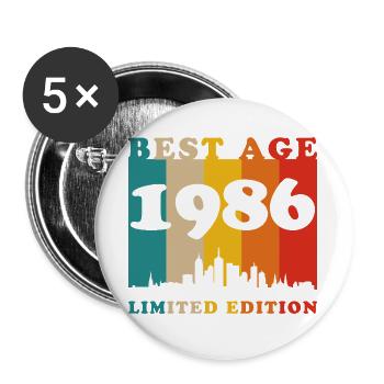 1986 Vintage Retro Geburtstagsgeschenk - Buttons groß 56 mm (5er Pack) - Weiß - Vorne