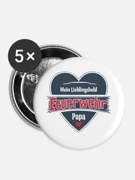 Feuerwehr Papa Mein Lieblingsheld Geschenk - Buttons groß 56 mm (5er Pack) - Weiß