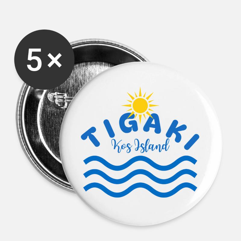 Tigaki Kos Island Sun Waves - Buttons large 2.2''/56 mm (5-pack) - white