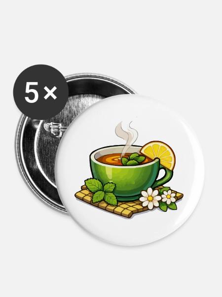 Grüner Kräutertee mit Zitrus - Buttons groß 56 mm (5er Pack) - Weiß