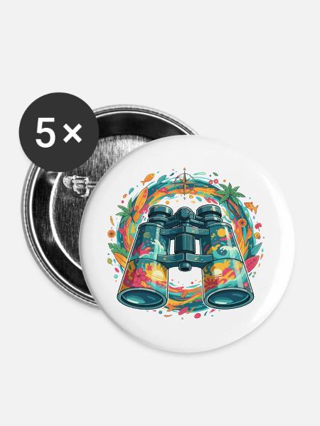 Tropen-Entdecker Binokular-Illustration - Buttons groß 56 mm (5er Pack) - Weiß