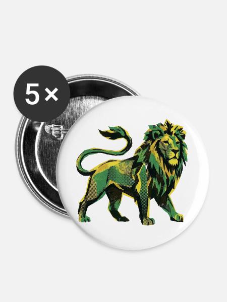 Lion Roots Reggae - Buttons groß 56 mm (5er Pack) - Weiß