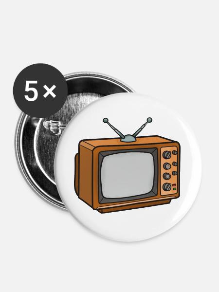 Retro Fernseher Cartoon - Buttons groß 56 mm (5er Pack) - Weiß
