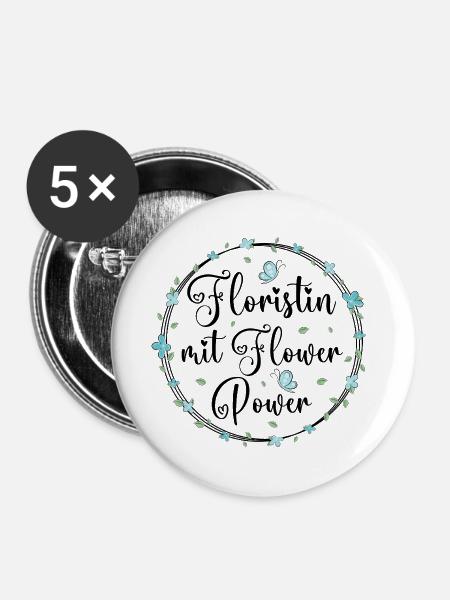 Floristin mit Flower Power - Buttons groß 56 mm (5er Pack) - Weiß