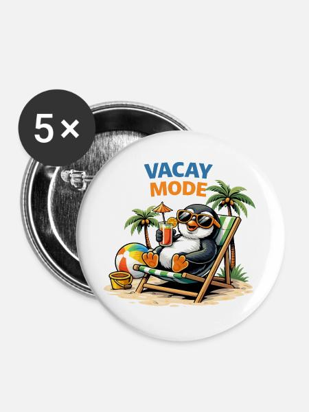 Vacay Mode Penguin Beach - Buttons groß 56 mm (5er Pack) - Weiß