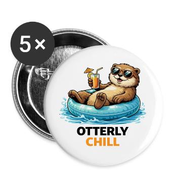 Chill Bear on Inflatable Paradise - Buttons large 2.2''/56 mm (5-pack) - white - Front
