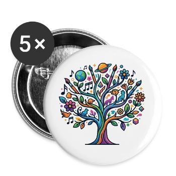 Bunter Lebensbaum Musik Kunst Natur Astro Hobbies - Buttons groß 56 mm (5er Pack) - Weiß - Vorne