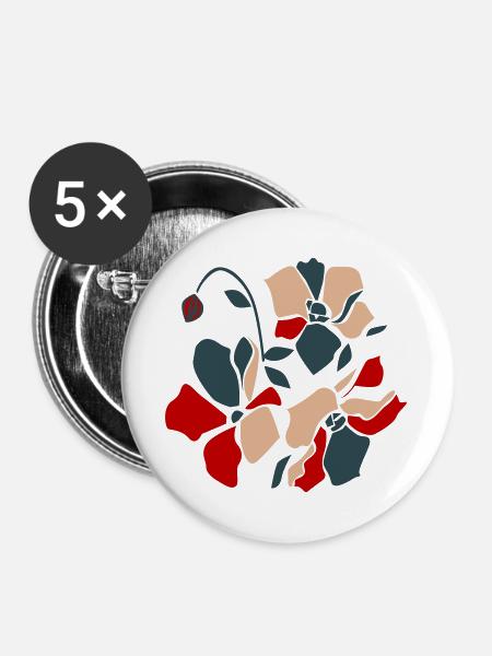 Abstrakte Blume - Buttons groß 56 mm (5er Pack) - Weiß