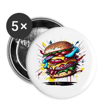 Burgers - Hamburgers - Fast Food - Buttons large 2.2''/56 mm (5-pack) - white - Front