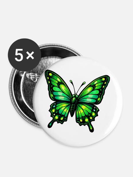 Grüner Schmetterling - Buttons groß 56 mm (5er Pack) - Weiß