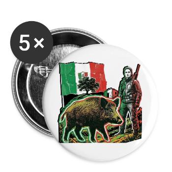 Wildschwein Jägerin Italien Flagge Italienisch - Buttons groß 56 mm (5er Pack) - Weiß - Vorne