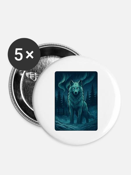 Nordwolf im Nachtwald - Buttons groß 56 mm (5er Pack) - Weiß