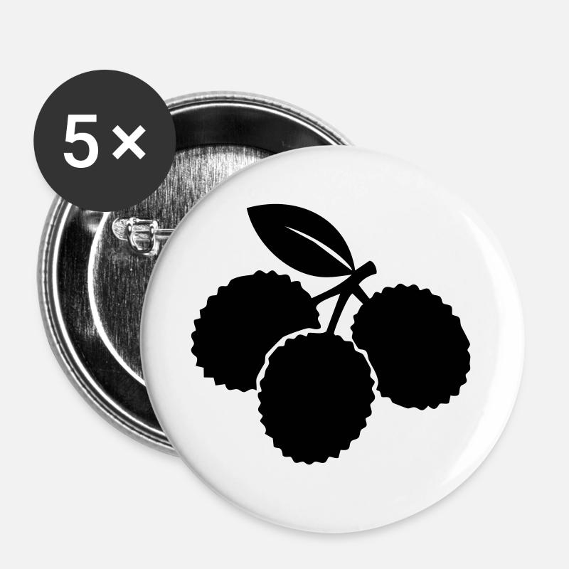 Litschi-Silhouette – Exotisches Obstdesign - Buttons groß 56 mm (5er Pack) - Weiß