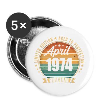 Cadeau d’anniversaire rétro vintage de Avril 1974 - Lot de 5 grands badges (56 mm) - blanc - Devant