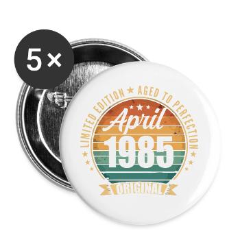 Cadeau d’anniversaire rétro vintage de Avril 1985 - Lot de 5 grands badges (56 mm) - blanc - Devant