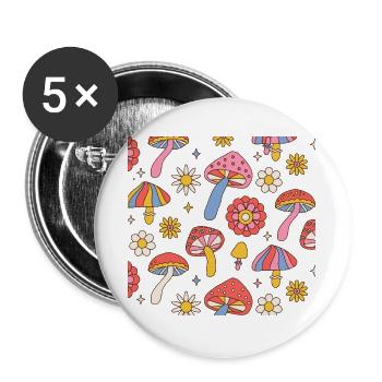 Retro Mushroom Flower Pattern 70s Design - Buttons large 2.2''/56 mm (5-pack) - white - Front