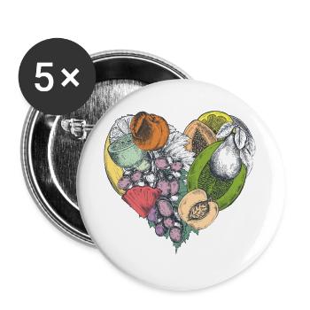 Collage Cœur de Fruit - Lot de 5 grands badges (56 mm) - blanc - Devant