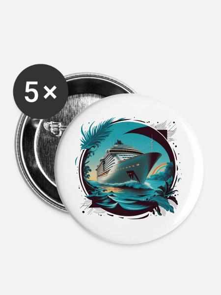 Kunstdruck von Kreuzfahrtschiffen - Buttons groß 56 mm (5er Pack) - Weiß