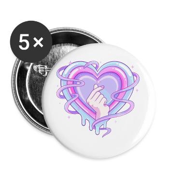 Pastellherz K Pop Fingersymbol Liebe - Buttons groß 56 mm (5er Pack) - Weiß - Vorne