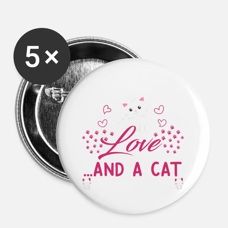 cat love - Buttons large 2.2''/56 mm (5-pack) - white