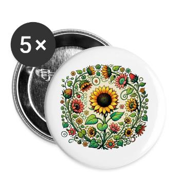 Sunflower Circular Mandala - Buttons large 2.2''/56 mm (5-pack) - white - Front