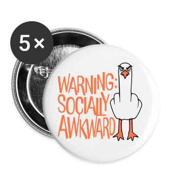 Warning Socially Awkward Seagull Middle Finger Naughty - Buttons large 2.2''/56 mm (5-pack) - white - Front