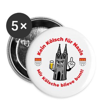 Kein Kölsch für Nazis – Köln Statement - Buttons groß 56 mm (5er Pack) - Weiß - Vorne
