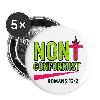 Christliche Popkunst Römer 12:2 Neon-Design - Buttons groß 56 mm (5er Pack) - Weiß - Vorne