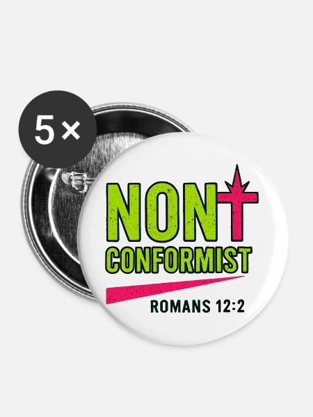 Christliche Popkunst Römer 12:2 Neon-Design - Buttons groß 56 mm (5er Pack) - Weiß