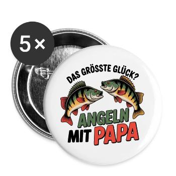 Angeln mit Papa - Buttons groß 56 mm (5er Pack) - Weiß - Vorne