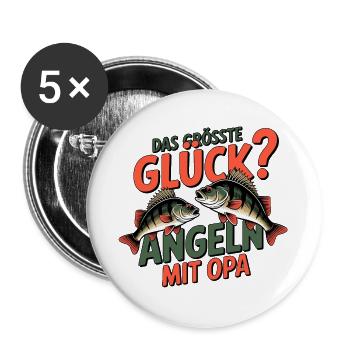 Opa & Enkel Angeln - Buttons groß 56 mm (5er Pack) - Weiß - Vorne