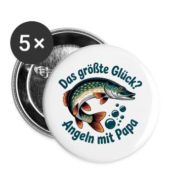 Papa Angler Geschenk - Buttons groß 56 mm (5er Pack) - Weiß - Vorne