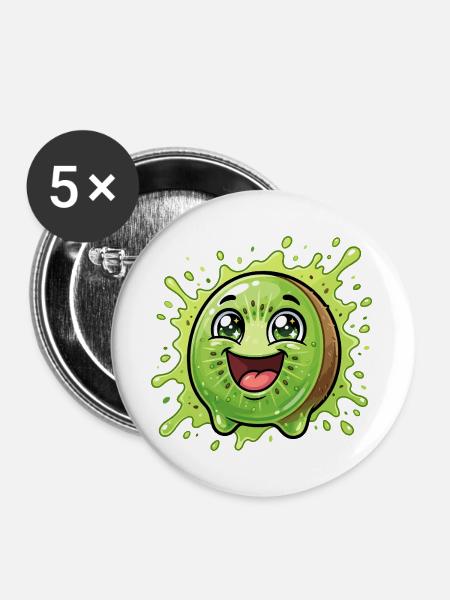 Fröhlicher Kiwi-Splash Cartoon - Buttons groß 56 mm (5er Pack) - Weiß