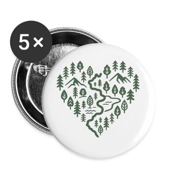 Wandern Herz mit Berg- und Waldlandschaft  - Buttons groß 56 mm (5er Pack) - Weiß - Vorne