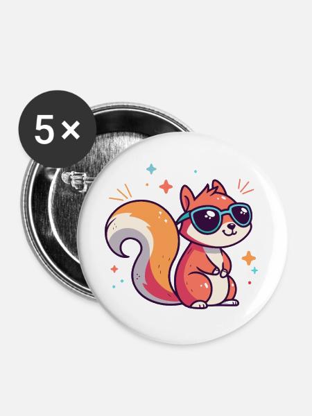 Schicke Eichhörnchen-Sonnenbrille - Buttons groß 56 mm (5er Pack) - Weiß
