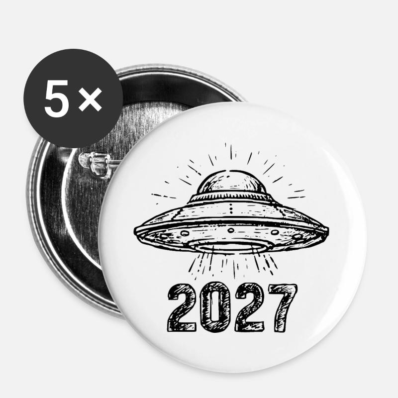 Spaceship black - Buttons large 2.2''/56 mm (5-pack) - white
