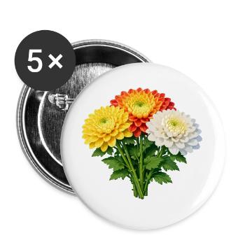 Chrysanthemen-Trio-Strauß - Buttons groß 56 mm (5er Pack) - Weiß - Vorne