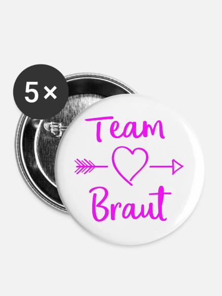 team_braut- - Buttons groß 56 mm (5er Pack) - Weiß