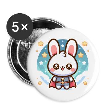 Helden Häschen Superheld Kaninchen - Buttons groß 56 mm (5er Pack) - Weiß - Vorne
