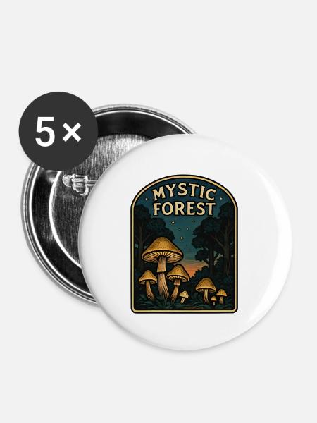 Mystic Forest Mushrooms - Buttons groß 56 mm (5er Pack) - Weiß