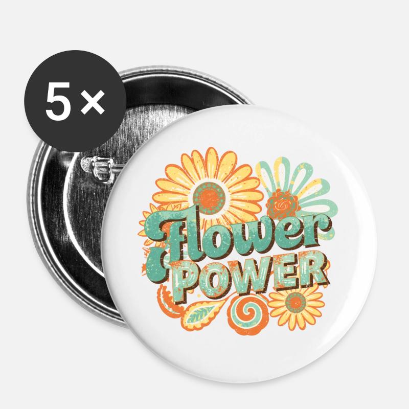 Flower Power Retrogo - Buttons large 2.2''/56 mm (5-pack) - white