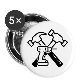 Werkzeug Hämmer Bohrer Outline - Buttons groß 56 mm (5er Pack) - Weiß - Vorne