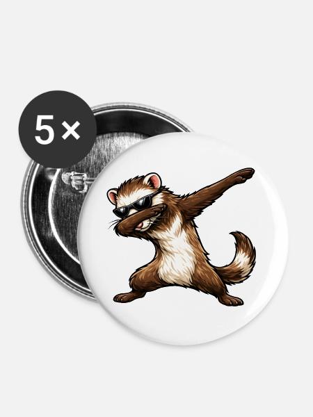 Dabbing Frettchen - Buttons groß 56 mm (5er Pack) - Weiß
