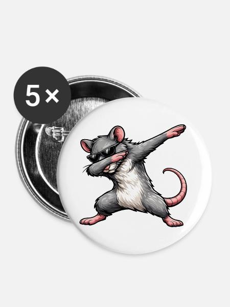 Dabbing Ratte - Buttons groß 56 mm (5er Pack) - Weiß