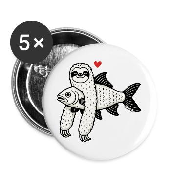 Herzhaftes Sloth-Fisch Duo - Buttons groß 56 mm (5er Pack) - Weiß - Vorne