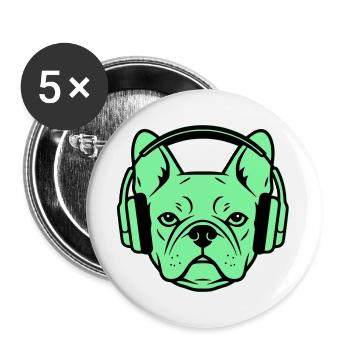 Frenchie Kopfhörer Gamer Hund - Buttons groß 56 mm (5er Pack) - Weiß - Vorne