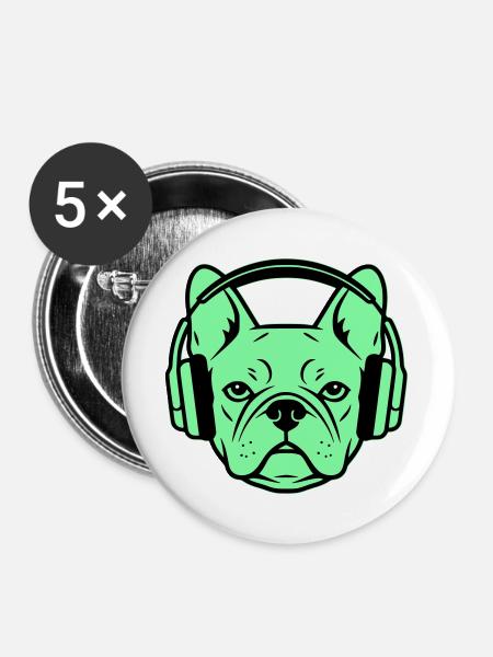 Frenchie Kopfhörer Gamer Hund - Buttons groß 56 mm (5er Pack) - Weiß