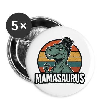 Mamasaurus Mama Mutter Geschenkidee Humor Lustig - Buttons groß 56 mm (5er Pack) - Weiß - Vorne